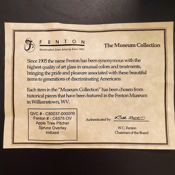 Fenton 95th Museum Collection Irredescent Apple Tree Green Overlay Pitcher - Picture 3 of 16